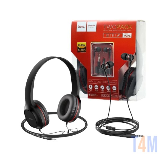 Hoco Wired Headphone W24 1.2m with additional 3.5mm Earphones Red